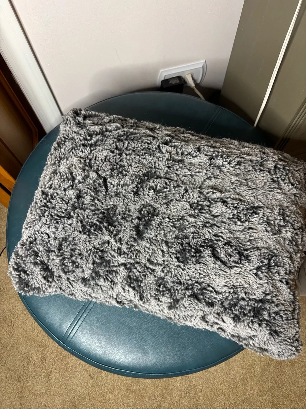 IKEA Gray Faux Fur Throw Pillow - Plush Textured Accent